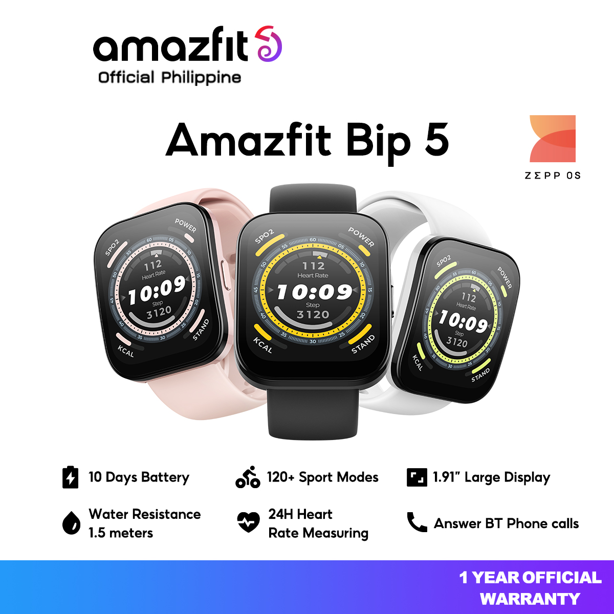 Amazfit Bip 5 1.91" Display Bluetooth Phone Calls 4 Satellite Positioning Systems