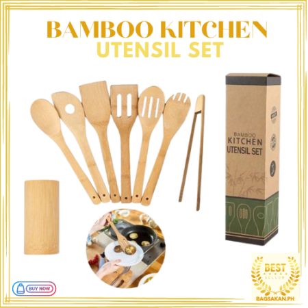 Bamboo Cooking Utensils Set - 8 Eco-Friendly Kitchen Tools