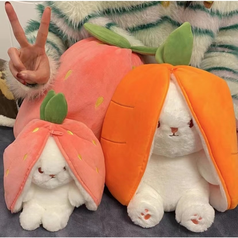 ⚡2 in 1-Fast Delivery⚡AIXINI Strawberry Rabbit Plush, Cute Bunny 2 in 1  Long Ear Fruit Animal Stuffe