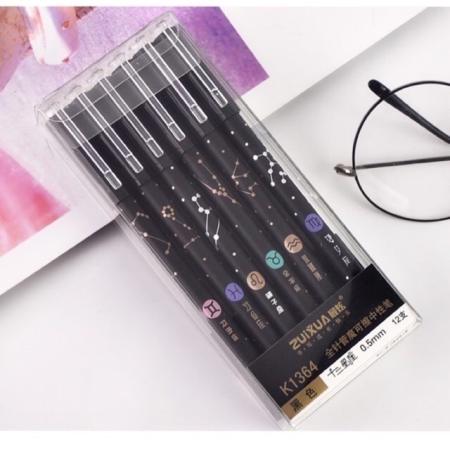 SY #1364 Erasable Gel Pen - Black Ink, 12pcs/Box