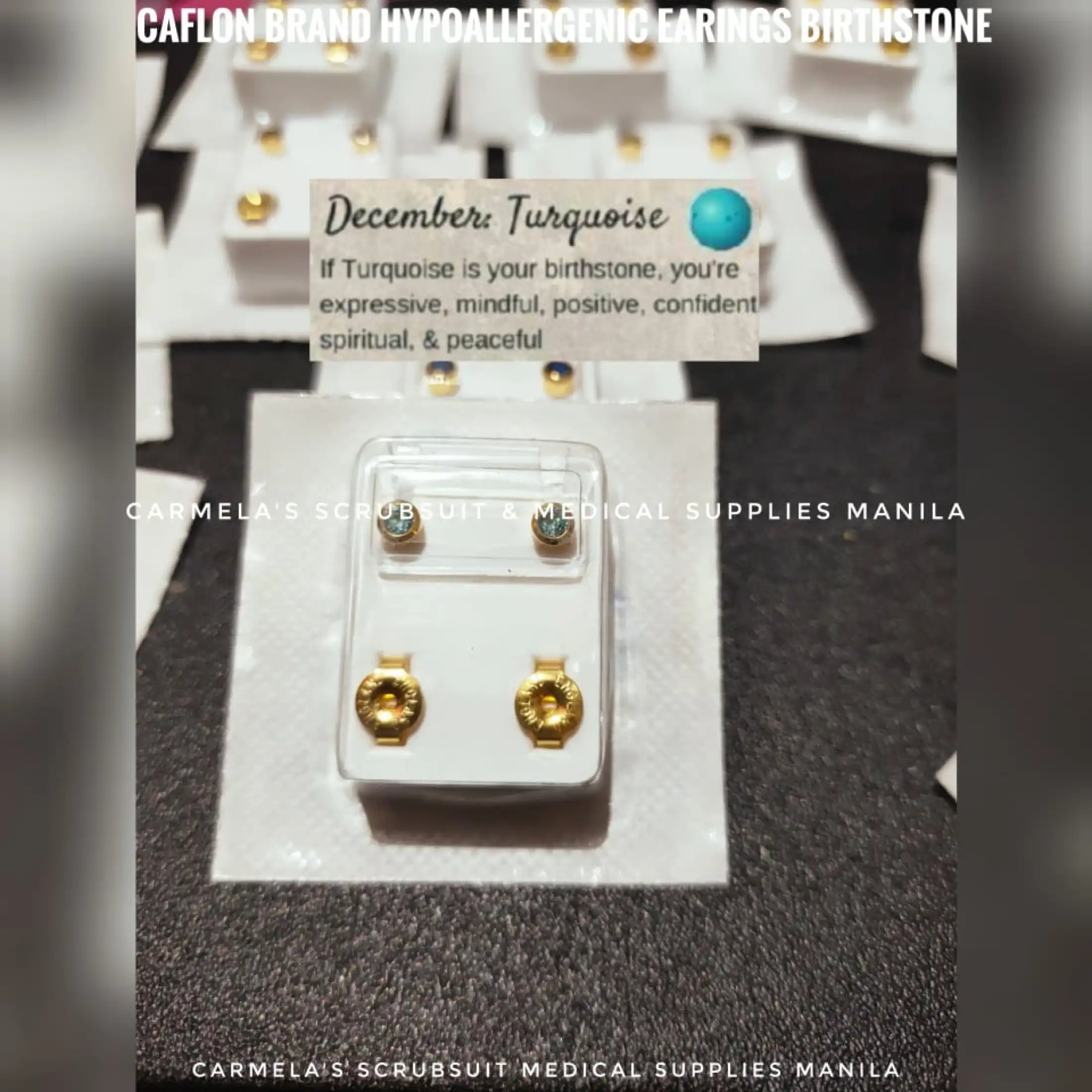 Caflon Birthstone December Turquoise Gold Plated Non Tarnish Stud Earrings Baby Earrings Lazada Ph