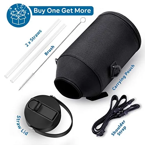 Spout Lid Cold for 48 Hrs Hot for 24 Hrs Double Vacuum Thermo Canteen Mug 40oz 64oz Stainless Steel Water Flask Jug BPA-Free Hand Lid and Carrying Pouch BUZIO Water Bottle with Straw lid