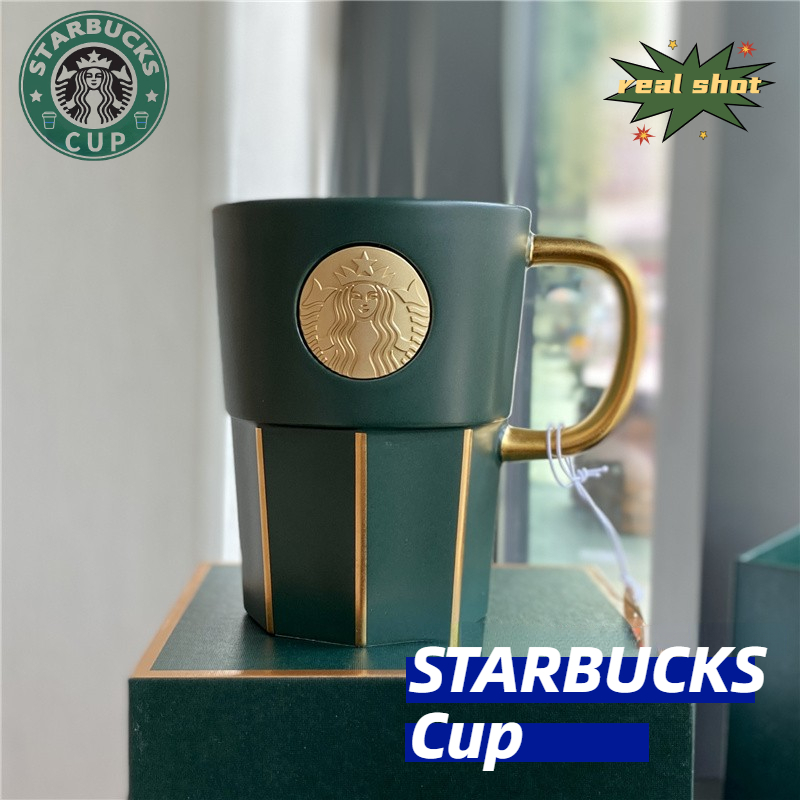 Starbucks Dark Green Goddess Striped Mug Ceramic Coffee Cup Water Cup Gift  Box