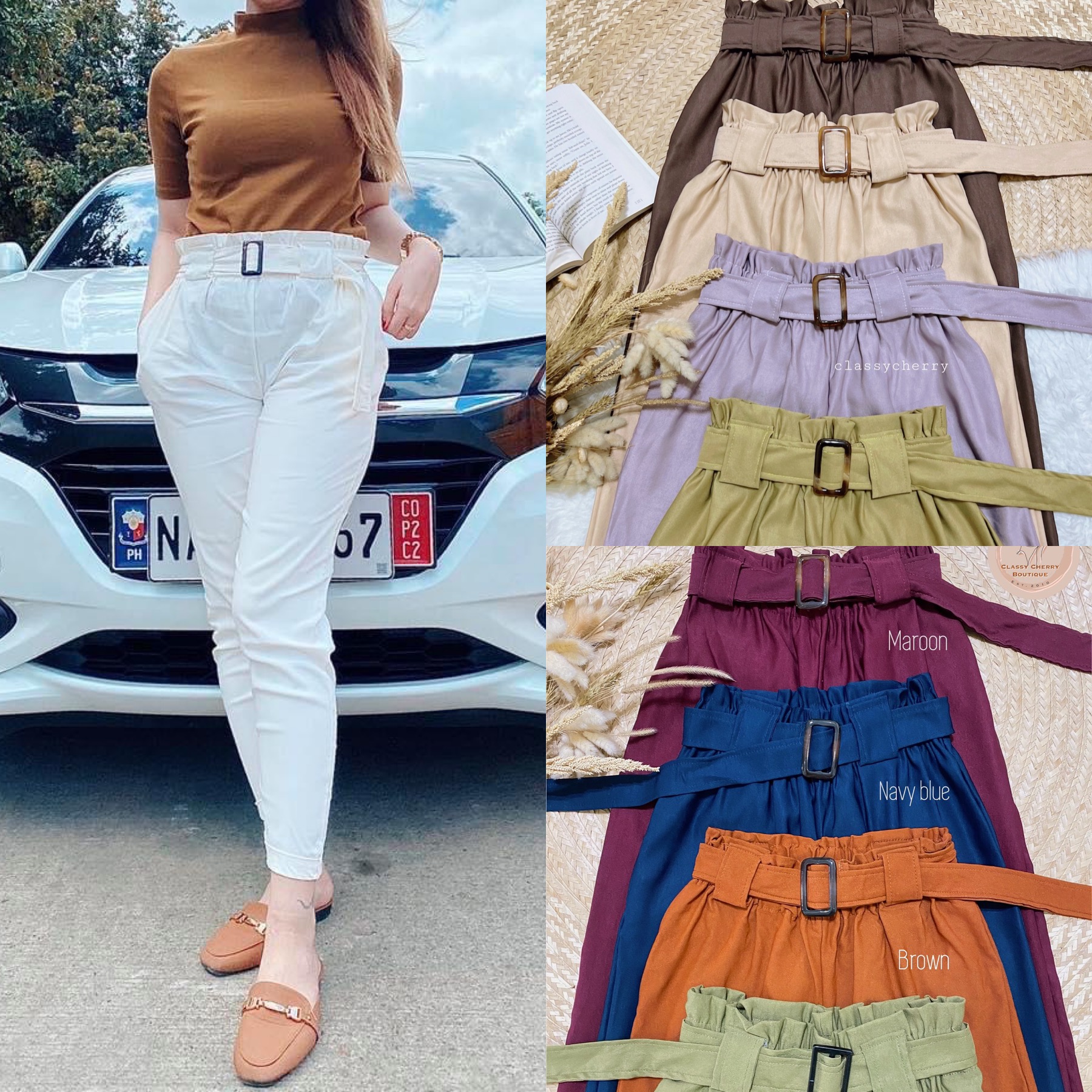 Trousers High Waist for Women Kny Straightcut Slim Slacks Pants