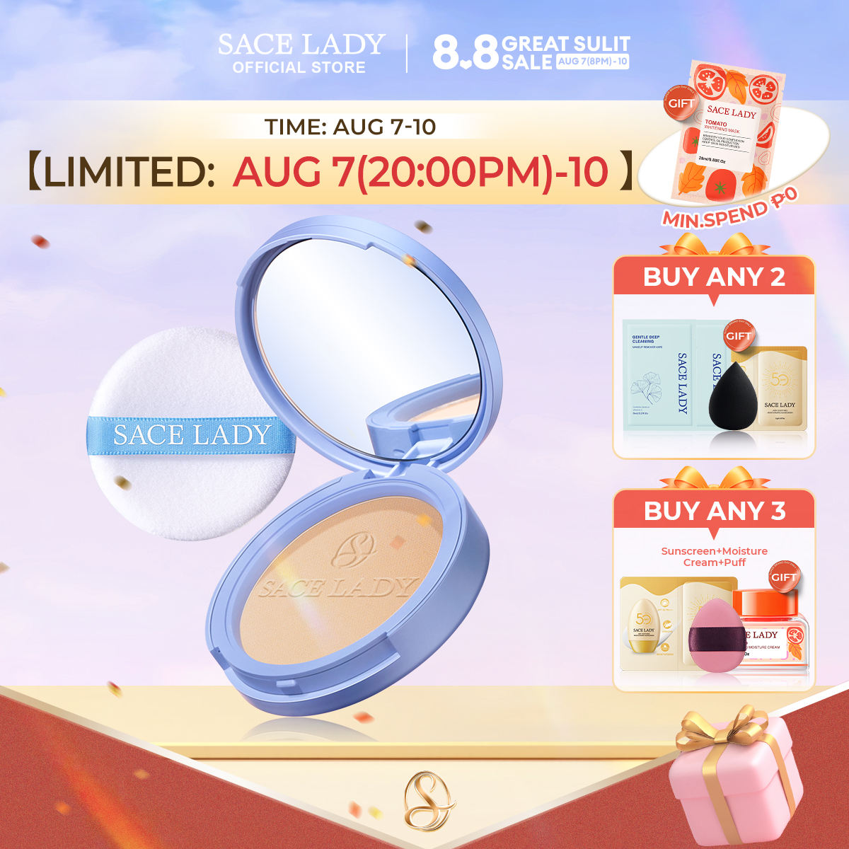 Discount on Sace Lady  shoes - SKU: Sace Lady 2pcs Pressed Powder Oil Control Makeup Matte Setting Powder Silky Smooth Make Up Natural F