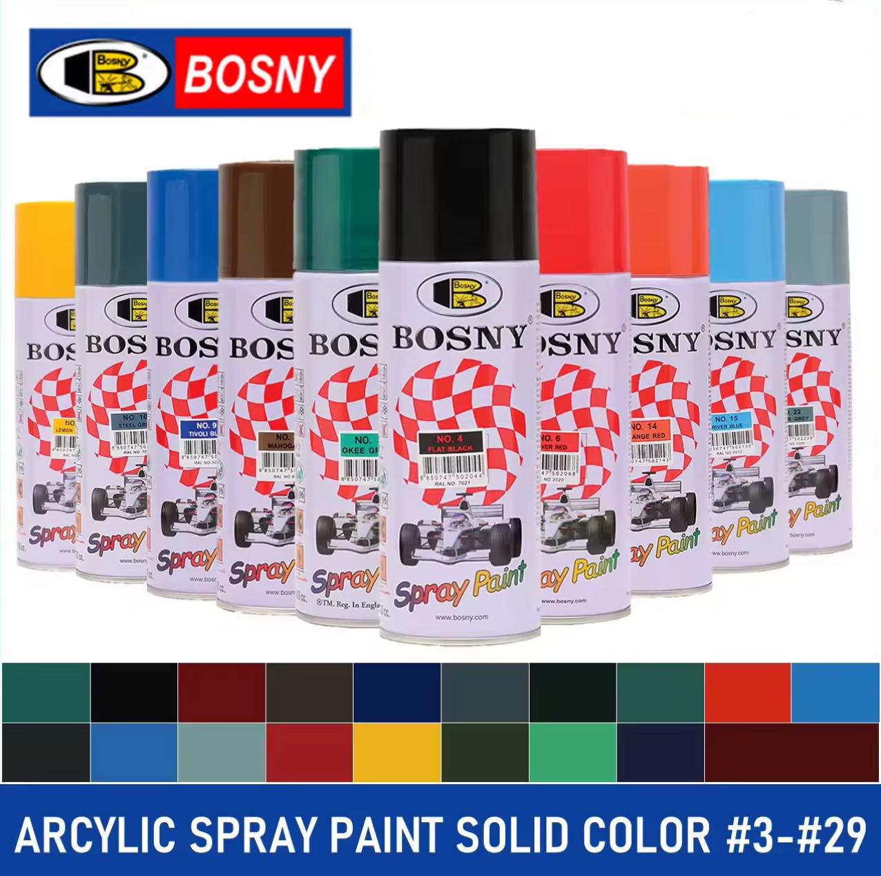 Bosny Acrylic Spray Paint - 49 Colors Available