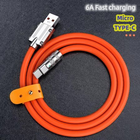 Original Usb Liquid Silicone Cable Metal 6A Type C Fast Charge Cable Micro Usb Lightning Charger Cord With Indicator Light Data Charging Cable