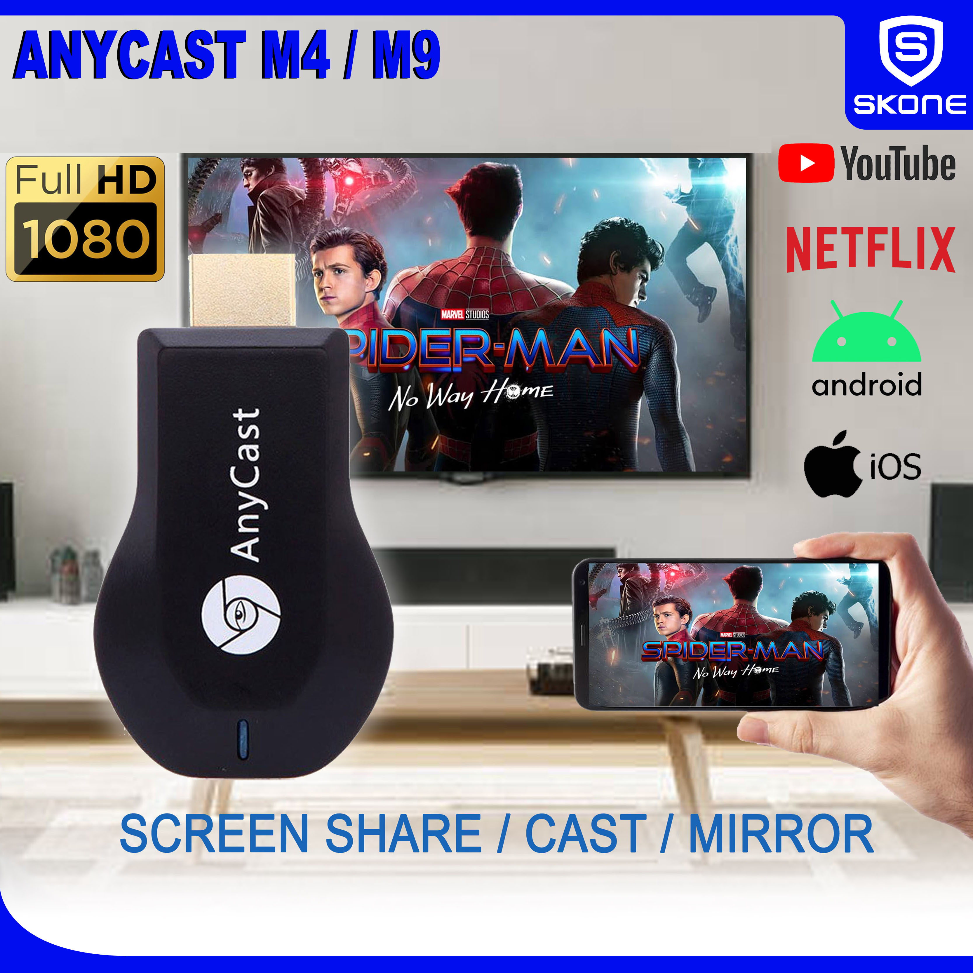 AnyCast Chromecast TV Stick - WiFi Dongle Receiver 1080P HDMI