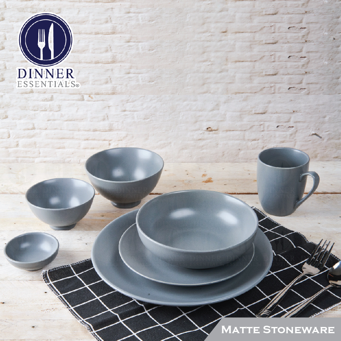 Dinner Essentials Stoneware Porcelain Matte Finish Ash Gray Color