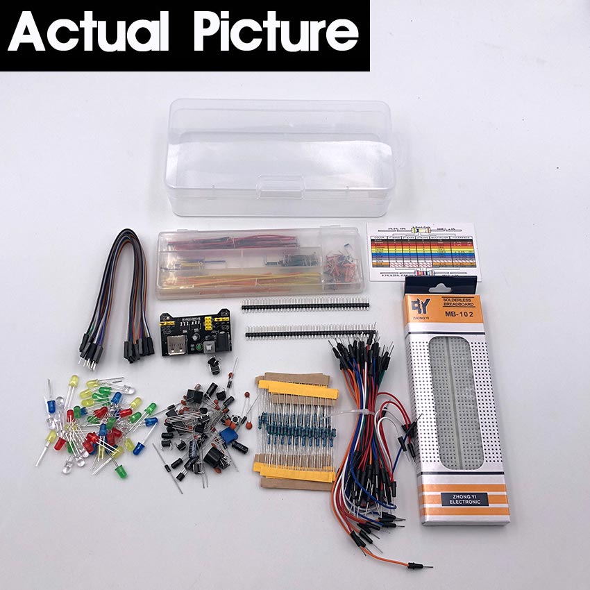 Kit électronique amusant amélioré avec 830 points d’attache Breadboard  Câble Résistance Condensateur Leds Potentiomètre Remplacement pour Arduino