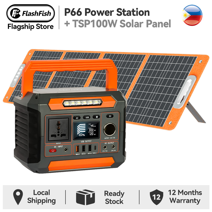 【Used While Charged】FlashFish P66 Solar Generator 288Wh 300W With TSP100W Solar Panel Big Capacity Portable Power Station Emergency Power Supply For Outdoor Camping Hiking Fishing