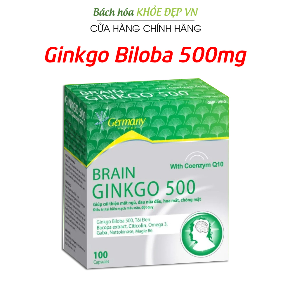 Bổ não Brain Ginkgo Biloba 500 mg giảm mất ngủ, đau đầu, hoa mắt, chóng mặt