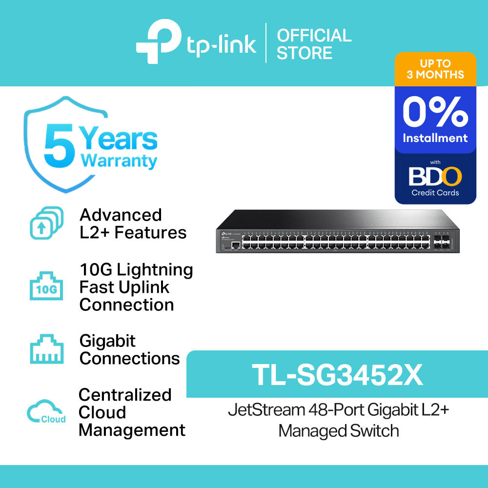 TP-Link Official Store / TL-SG3452X / 10/100/1000 Mbps 48-Port JetStream Gigabit L2+ Managed Switch with 4 10GE SFP+ Slot Desktop Network Ethernet Switch Hub for Internet