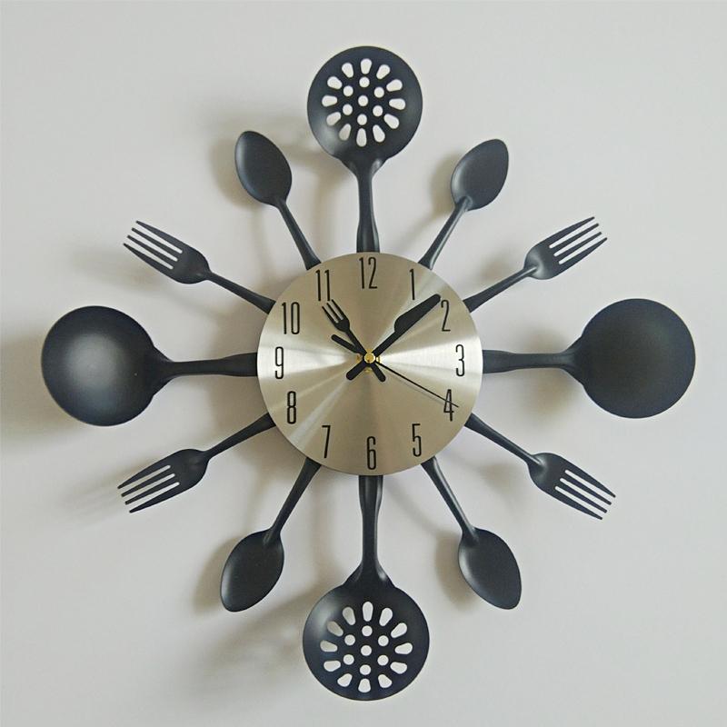 Cutlery Design Wall Clock Metal Kitchen Clocks Creative Modern