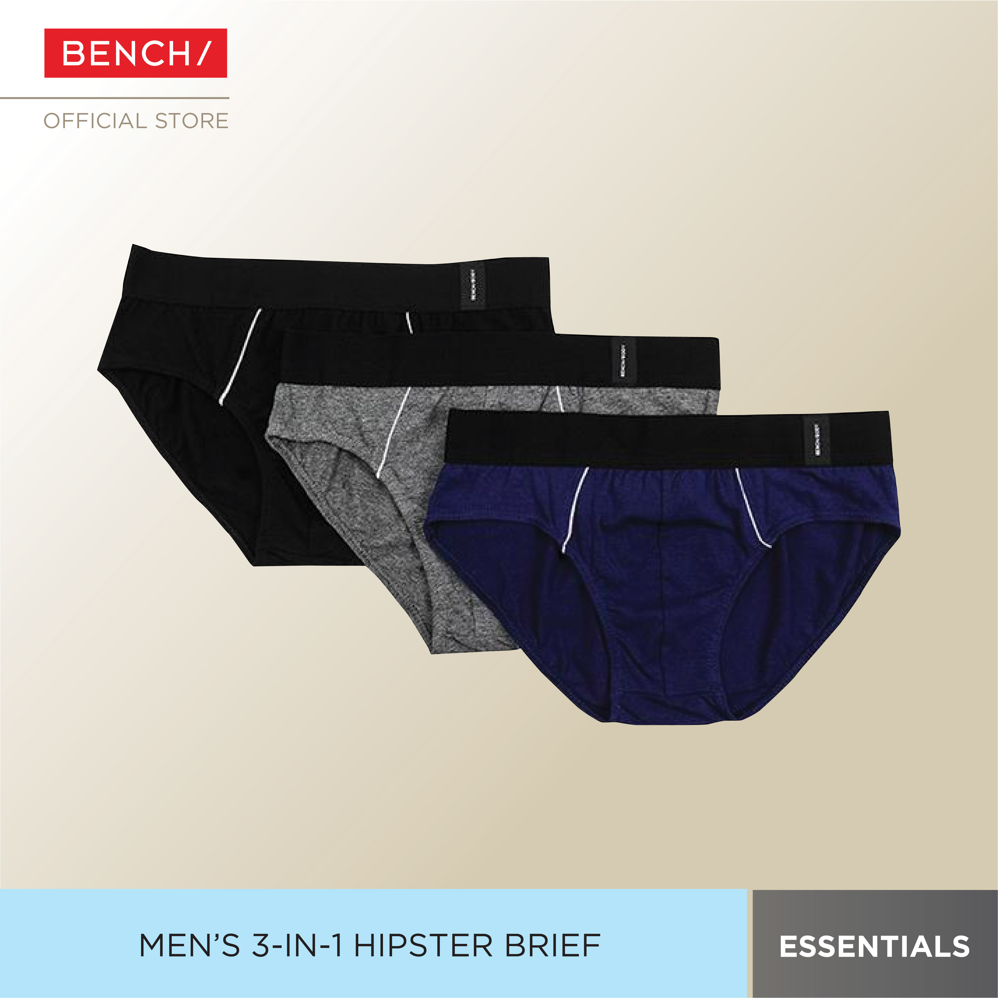 BENCH- TUB0310 Men's 3-in-1 Pack Hipster Brief