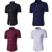 Men's Short Sleeve Shirts Slim Fit Polo Solid Dress Shirt