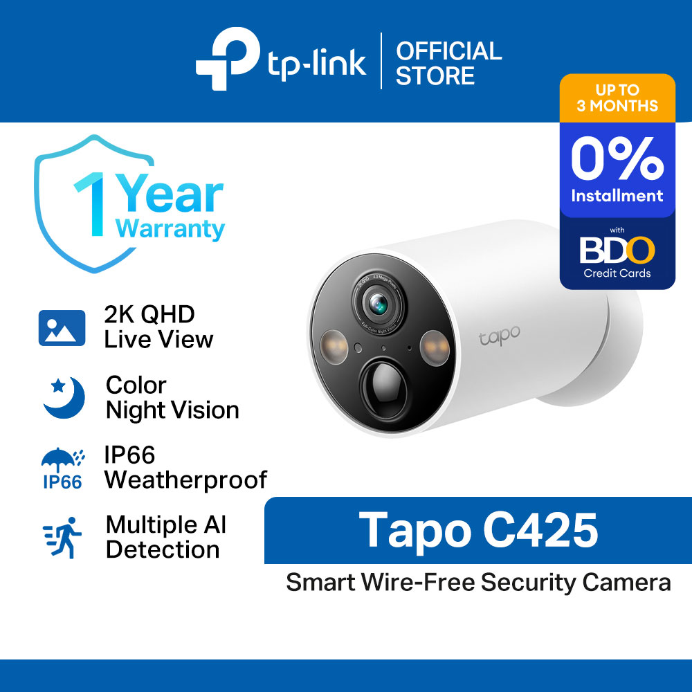 TP-Link Official Store / Tapo C425 / 2K QHD Live View Smart Wire-Free Outdoor WiFi IP Security Cctv Sale Camera Connect to Cellphone with Mic and Speaker