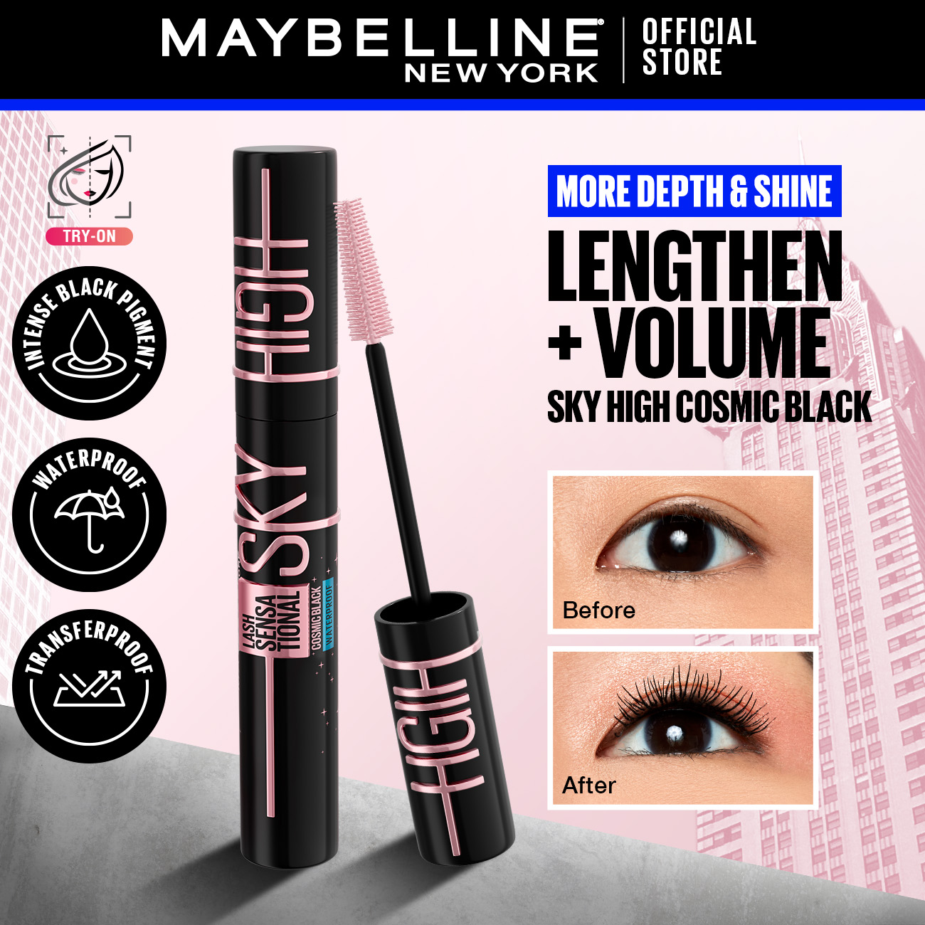 Discount on Maybelline  shoes - SKU: Maybelline Sky High Cosmic Black Mascara 24HR Long-Lasting, Lengthening, Intense Black Pigments, Was