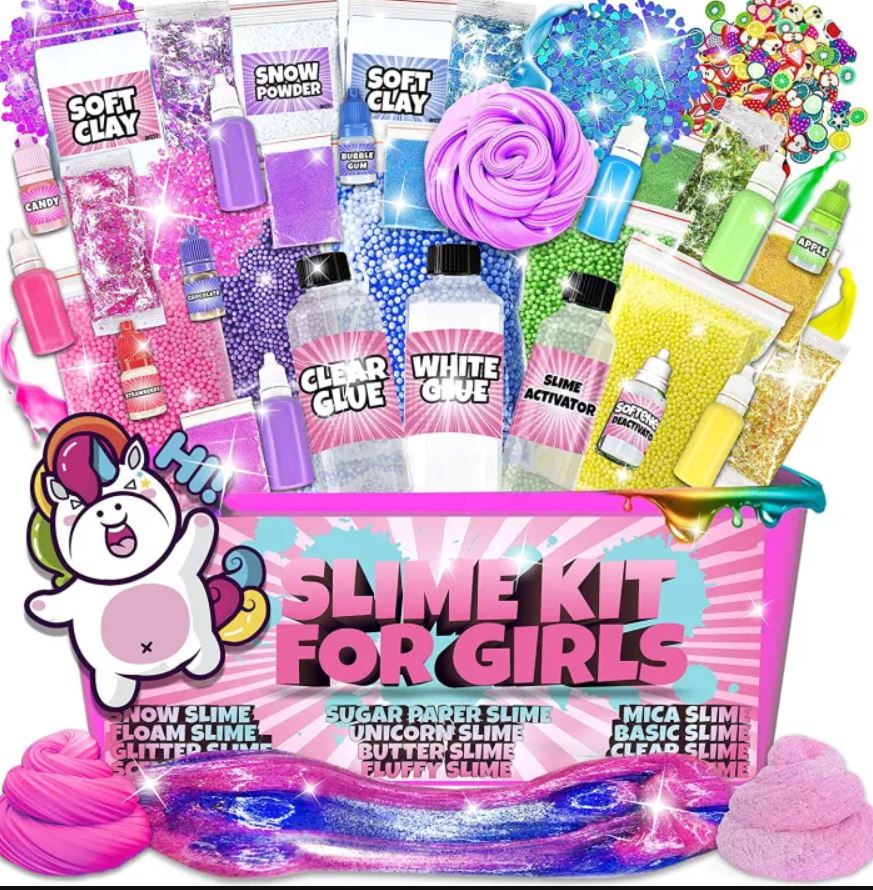 Byonebye 126 Pcs DIY Slime Making Kit for Girls Boys - Birthday Idea for Kids Age 5+. Ultimate Fluffy Slime Supplies Include 28