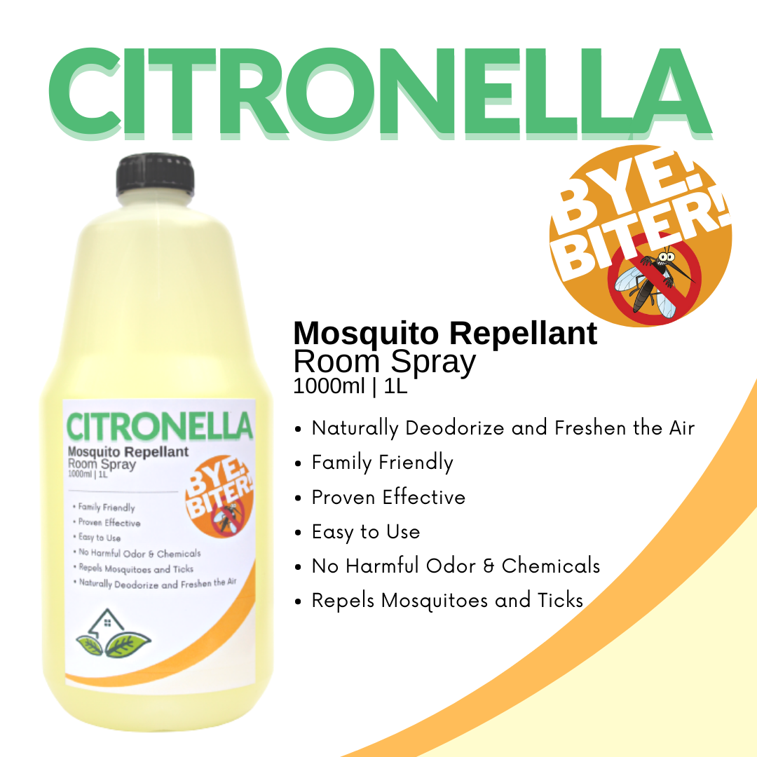 Organic Citronella 1 Liter Mosquito Repellent Room Spray, Natural Citronella Scent, Family Friendly, Proven Effective, No Harmful Odor & Chemicals, Repels Mosquitoes and Ticks