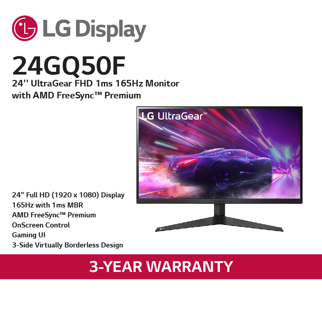  LG 24GQ50F-B 24-Inch Class Full HD (1920 x 1080) Ultragear  Gaming Monitor with 165Hz Refresh Rate and 1ms MBR, AMD FreeSync Premium  and 3-Side Virtually Borderless Design,Black : Electronics