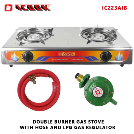 iCook Double Burner Gas Stove with Automatic Ignition & Regulator