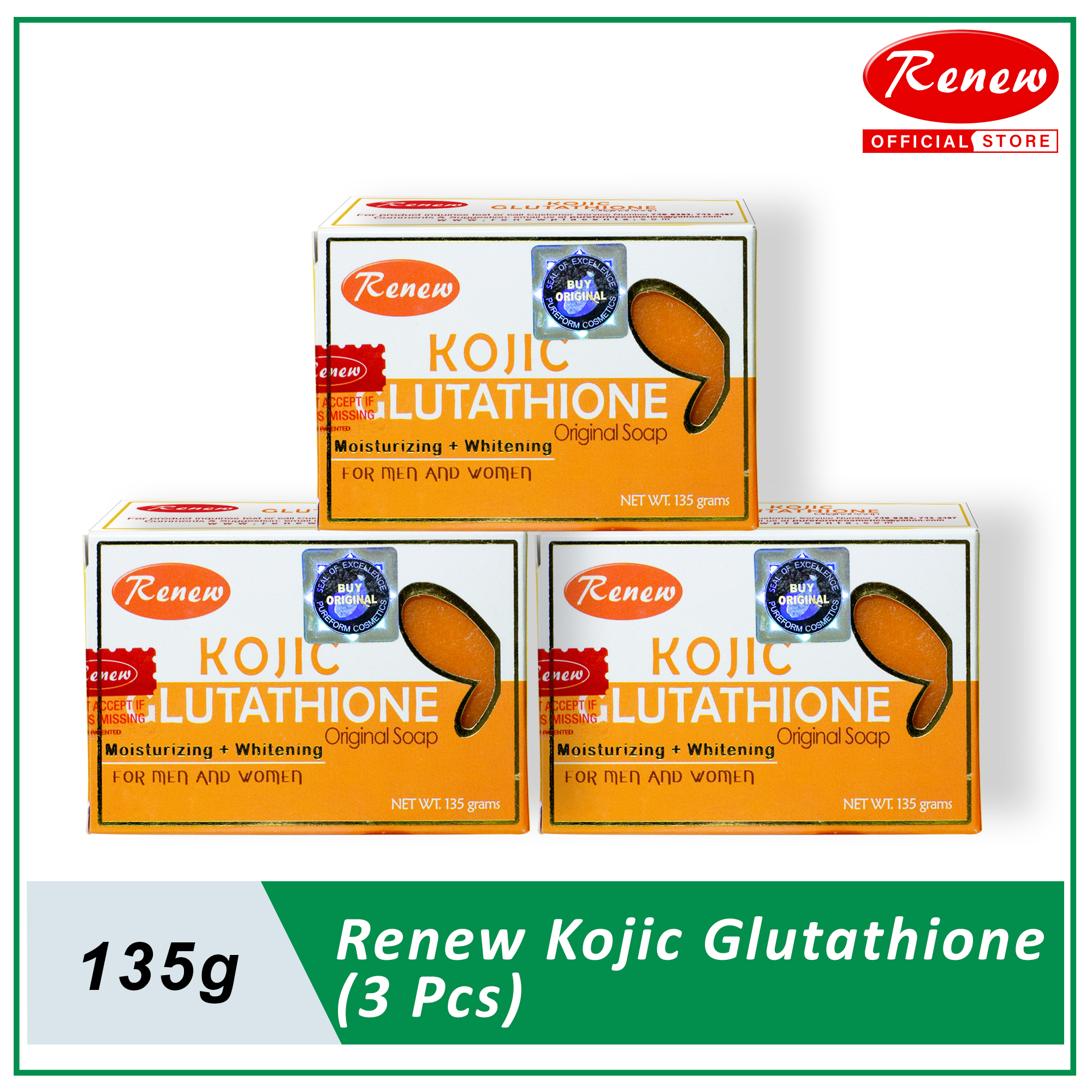 Renew Glutathione Soap 135grams 2 pcs. Gentle Formula Whitener Skin  Brightening Soap All Skin Types Soap - Lazada