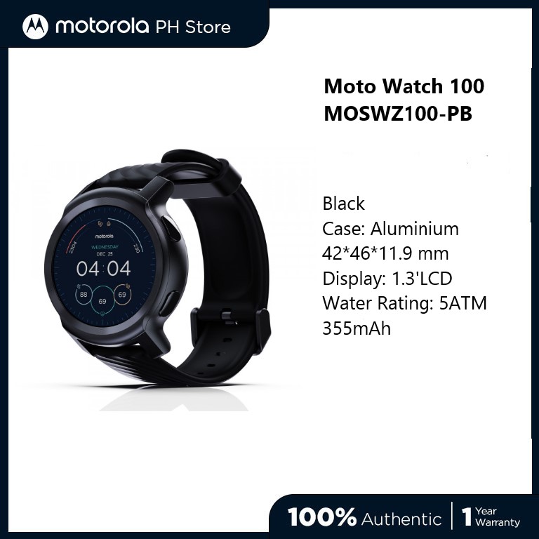 Motorola moto watch 100 MOSWZ100-PB Phantom Black / Aluminium / 42*46*11.9 mm / 32g / 1.3'LCD / Bluetooth 5.0, GPS / Android 5.0+ IOS 10.0+ - Image 2