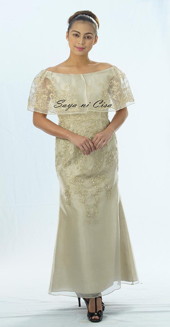 FILIPINIANA DRESS Embroidered Off-shoulder Gown Philippine Filipiniana ...