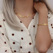 18K Gold Plated Snake Bone Necklace and Bracelet Set