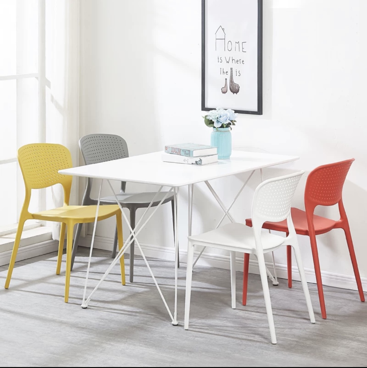 Plastic Chair Backrest Dining Table and Chair Thickened Simple Modern  Plastic Stool Office Desk Learning White Household Dining Chair