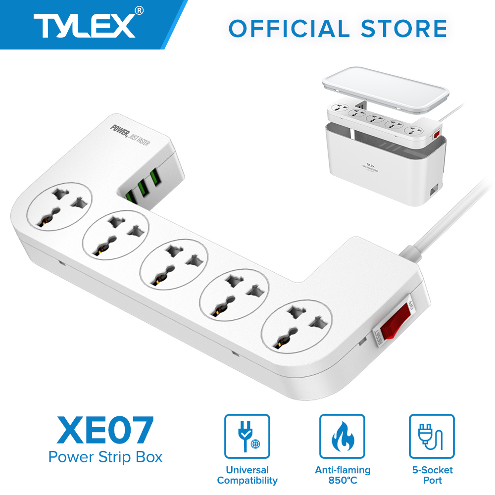 TYLEX XE07 Power Strip Box 5 Universal Socket Port + 3 USB Charging Thicken Copper Power Cord 100V-250V | Lazada PH