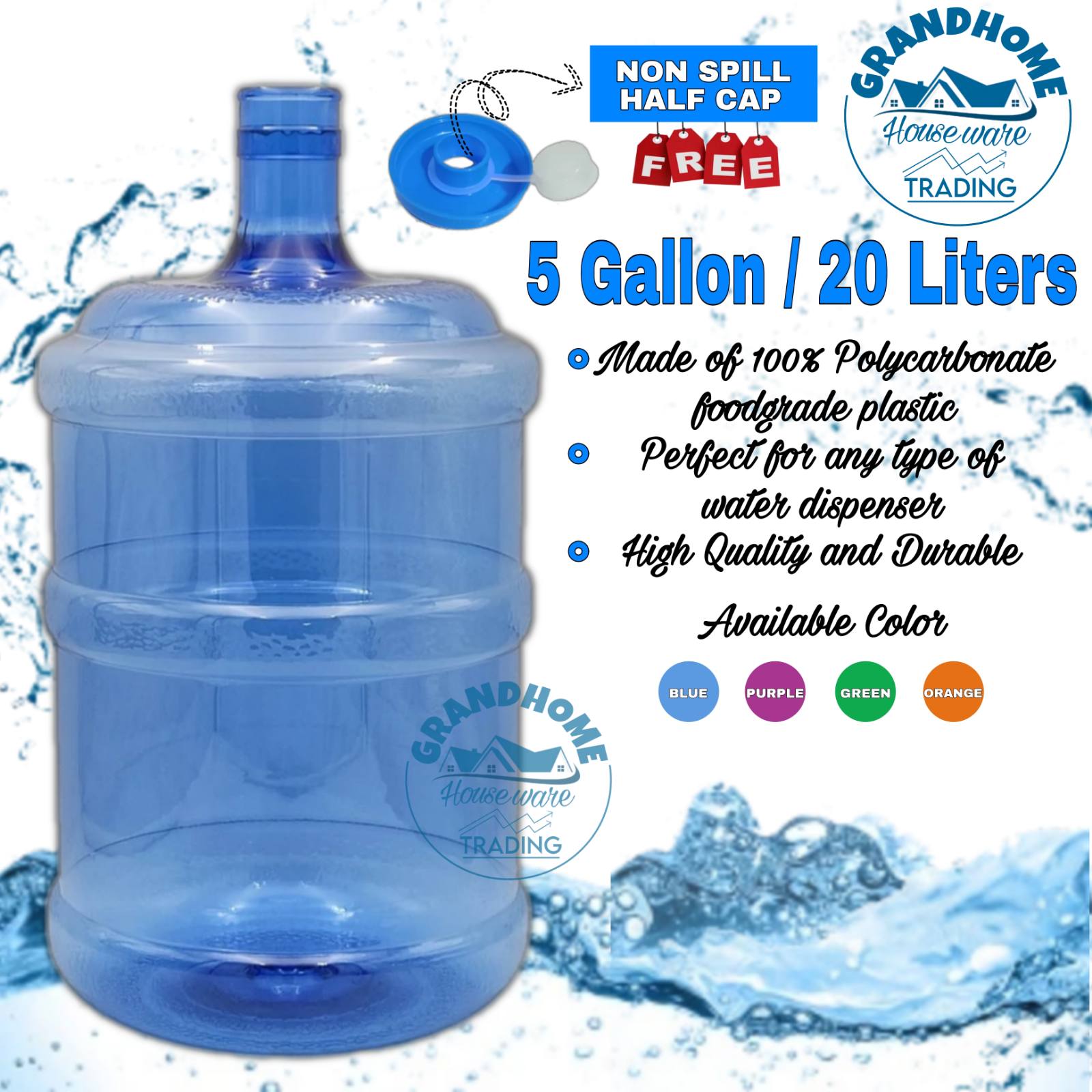 ROUND WATER DISPENSER COLORED CONTAINER GALLON 20LITERS WITH
