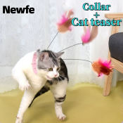 Newfe Cat Feather Teaser Stick Toy with Bell Collar