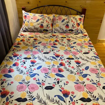 Printed Bed Sheet - (Printed Canadian Cotton with 2 Pillow Cases) Tropical and Floral Designs (4)