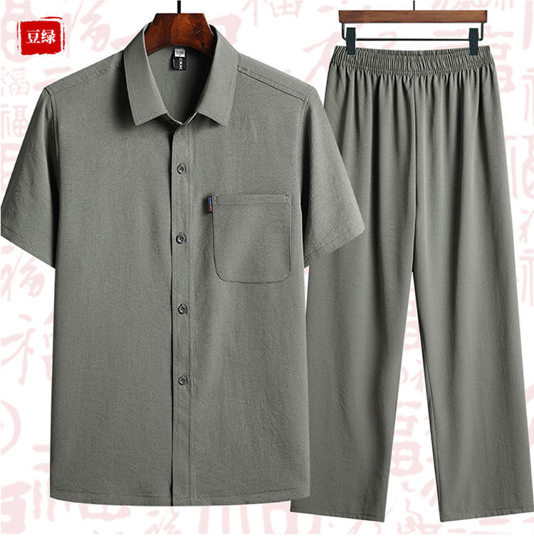 Summer short sleeve shirt middle-aged men cotton and linen suit middle-aged and elderly thin summer clothing dad shirt grandpa clothes