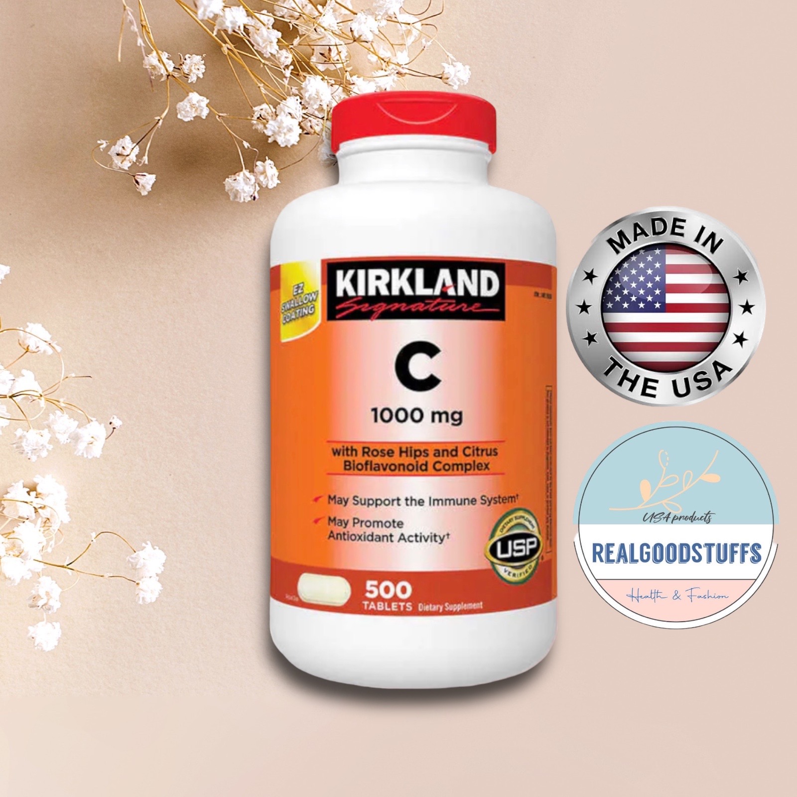 Kirkland signature vitamin C 1000 mg, 500 Tablets (USA Variant) ORIGINAL,  antioxidant, immunity booster