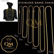 QM Stainless Gold Snake Chain Necklace, Hypo-allergenic, Non Tarnish
