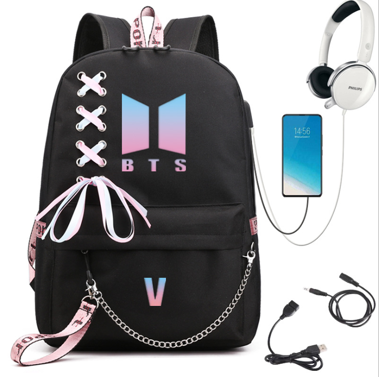 YX&ST Kpop BTS School Backpack Merchandise, Features USB and Audio Cable  Interface Breakers, Suitable For Students, BTS Laptop Backpacks and Casual