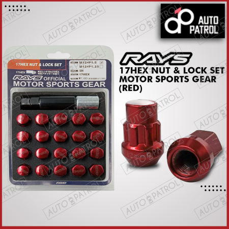 Rays Official 17 Hex Lugnut and Lock M12 x P1.5 Red 20pcs