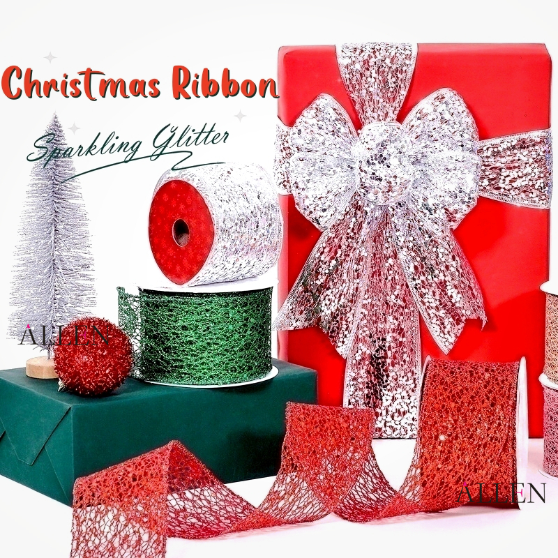 CRASPIRE 3 Roll Wired Ribbon Set - 1 Inch Pink Stripe Glitter Burlap For Gift Wrapping