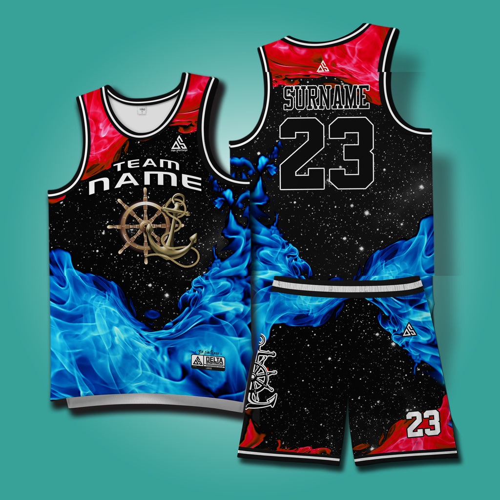 059 SEAFARER MARINE SEAMAN DESIGN BASKETBALL JERSEY SET SANDO AND SHORT