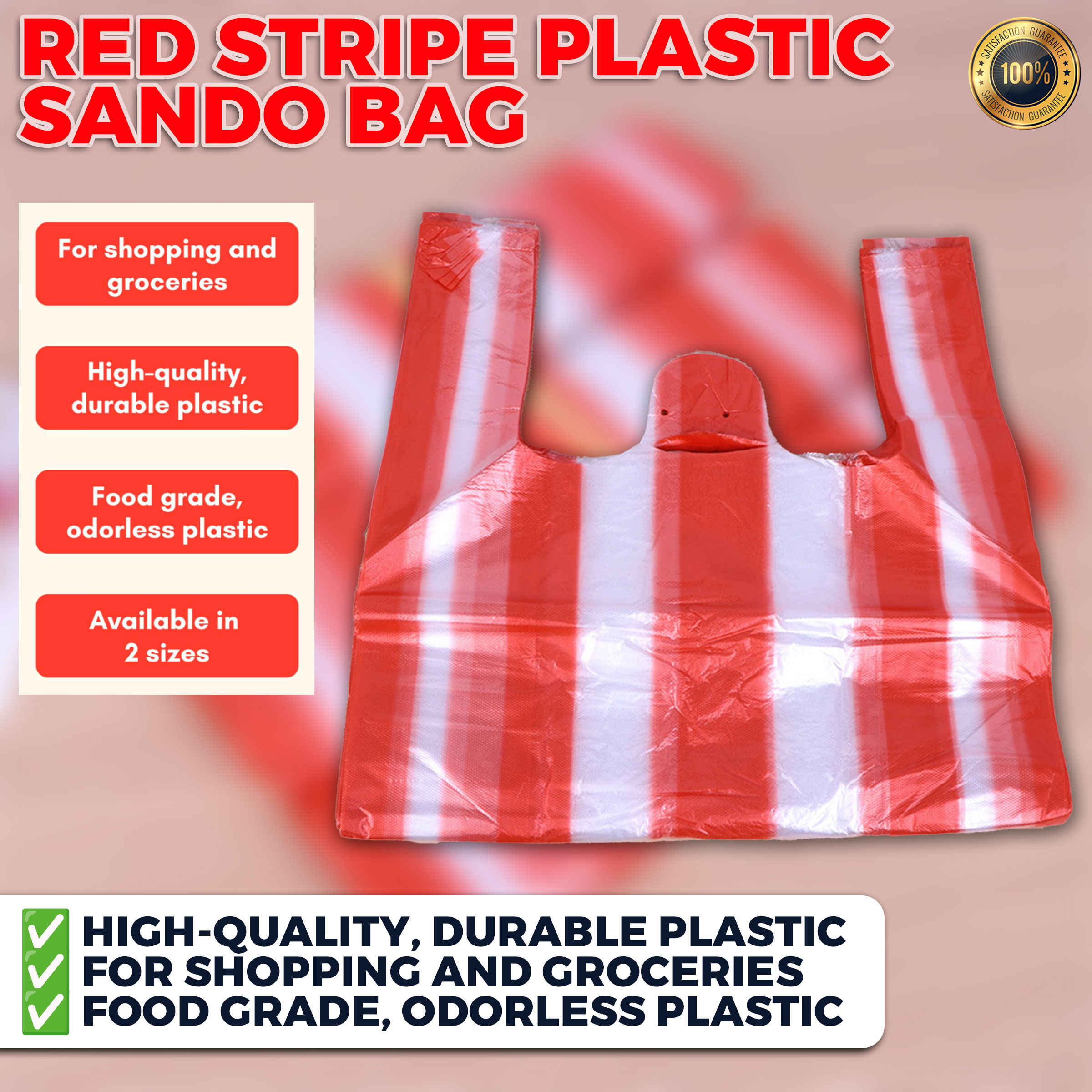 50pcs pack Red Stripe Plastic Sando Bag L XL XXL JUMBO clothing