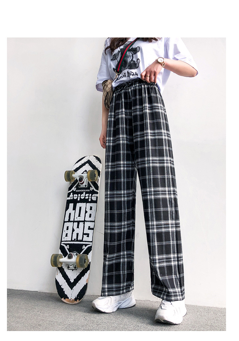 drawstring waist plaid trousers