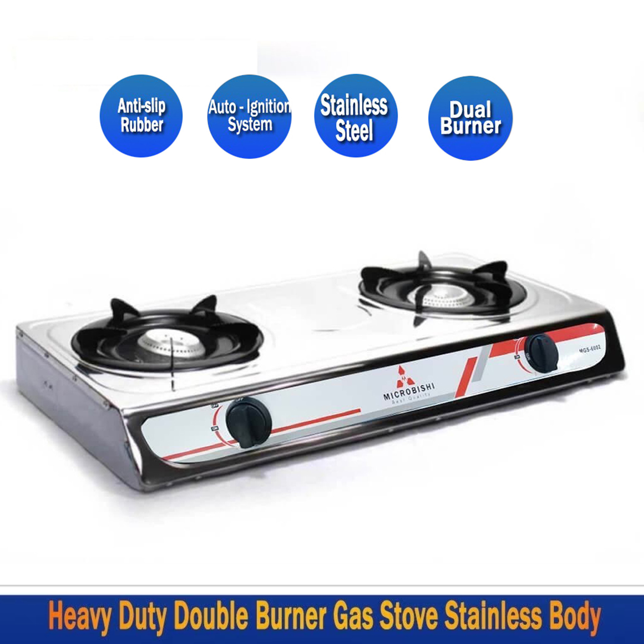 MASAYA/MICROBISHI Heavy Duty Stainless Gas Stove with Double Burner