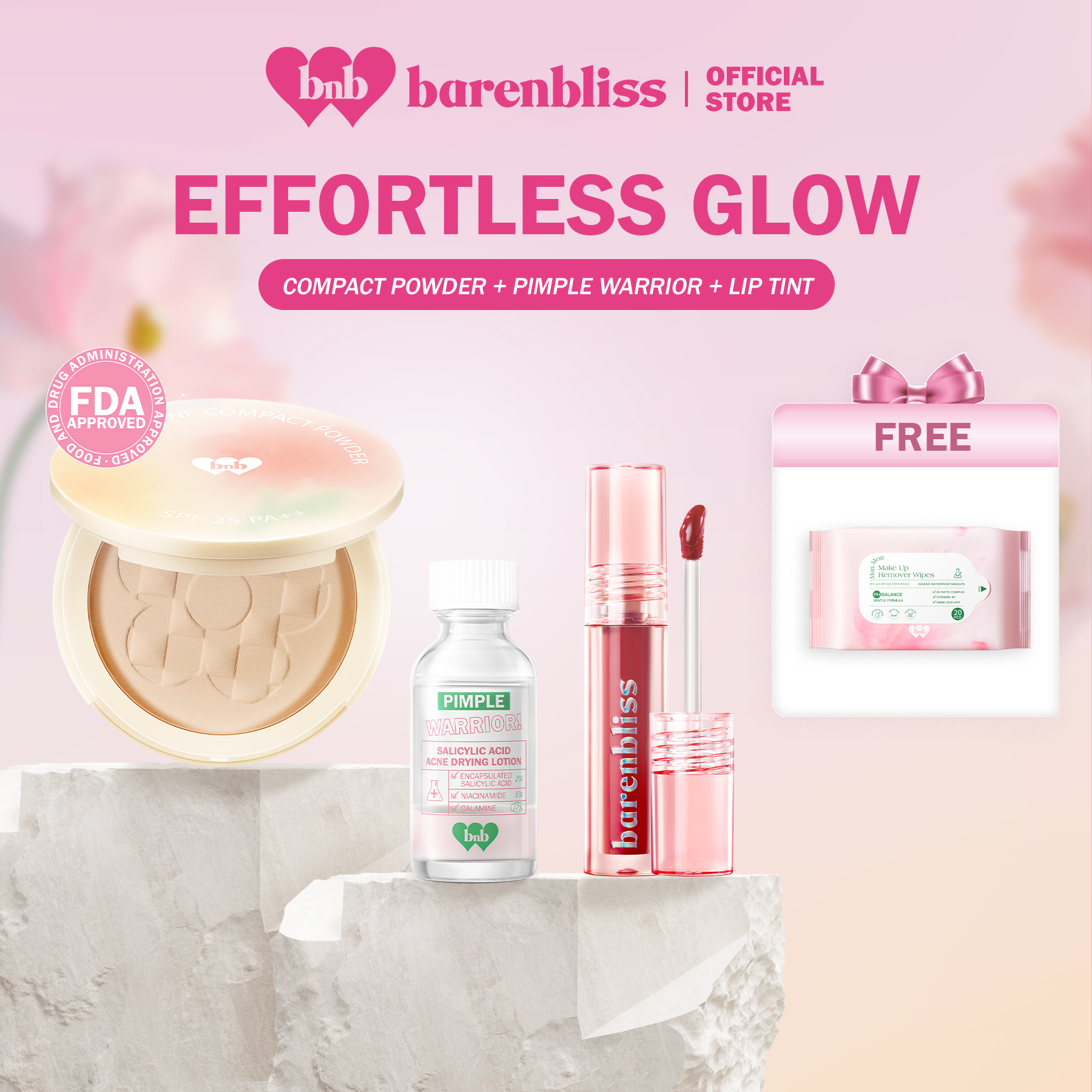 Discount on Barenbliss  shoes - SKU: 【FREE WIPES】barenbliss BNB  Effortless Glow Set | Compact Powder + Pimple Warrior + Peach Makes Perf