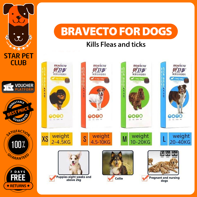 Viên nhai Bravecto Trị ve và bọ chét cho chó 2-4,5kg 4,5-10kg 10-20kg 20-40kg