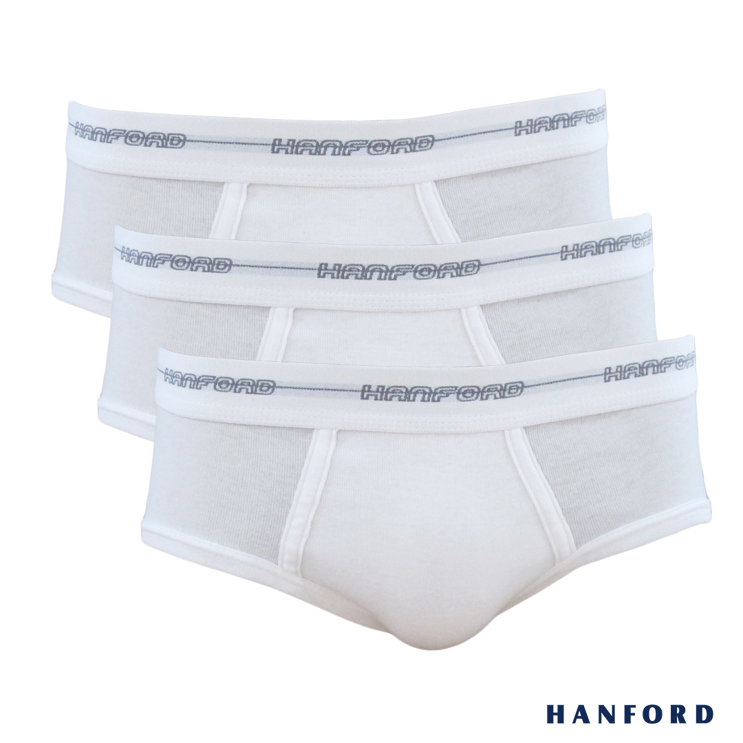 Hanford Men Premium Ribbed Cotton Comforter Briefs w/ Fly Opening w/ Lycra  Waistband - White (3in1 Pack)