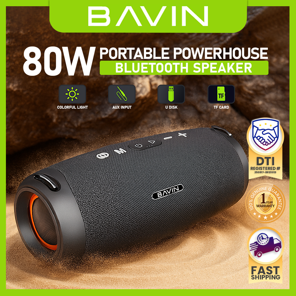 BAVIN BM38 80W Portable Party BT 5.3 Wireless Speaker w/ 360° Sound | RGB Lights & 8000mAh Battery for Outdoor Parties