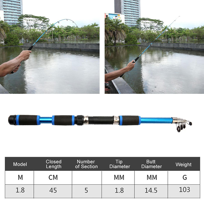 Telescopic Fishing Rod 45cm 1.8m Full Length FRP Spinning Rod